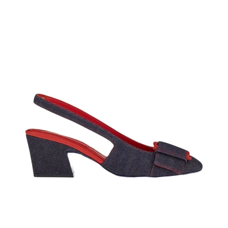 FERRAGAMO Gancini Block Heel High Heels Women's Blue-1