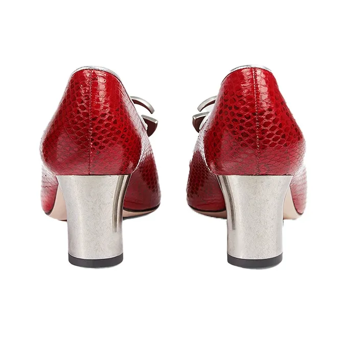 GUCCI Ayers Chunky Heel High Heels Women's Red-4
