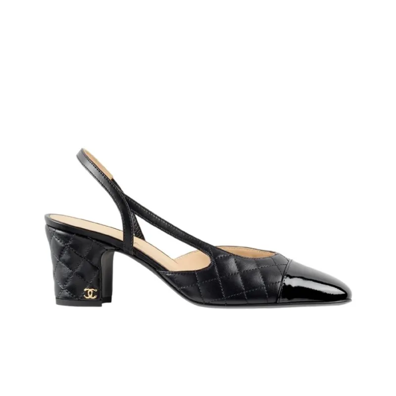 CHANEL Chunky Heel High Heels Women's Black-1