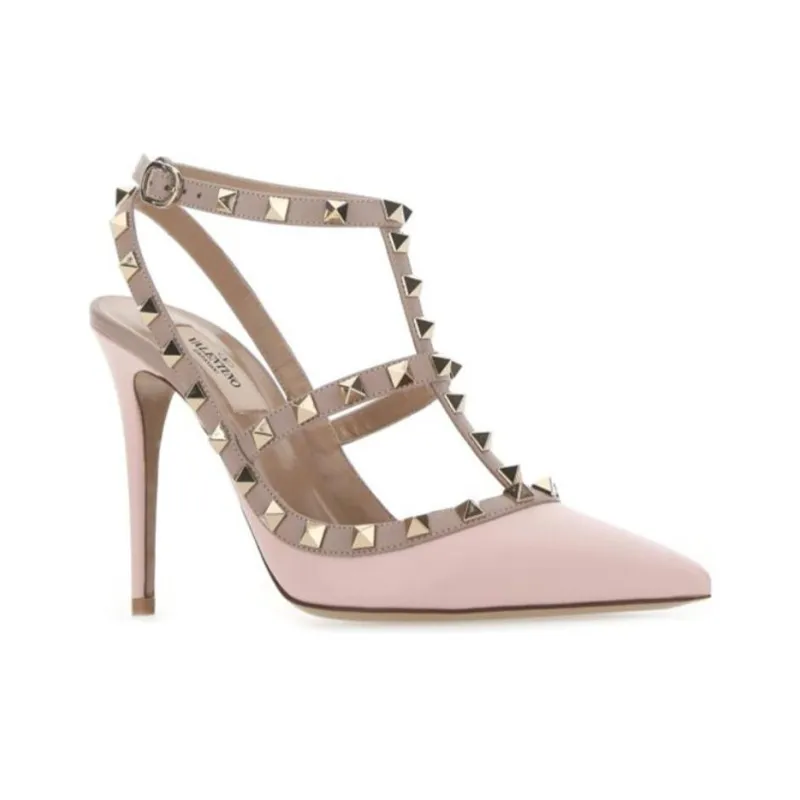 Valentino Rockstud Slim Heel High Heels 10cm Women's Pink-2