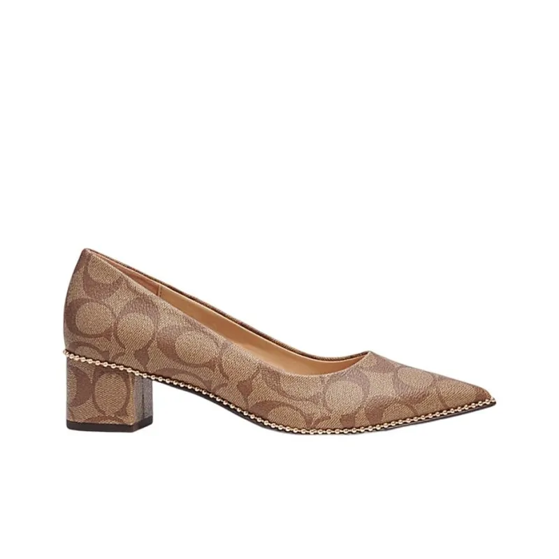 COACH Chunky Heel High Heels 4.5cm Women's Brown-1