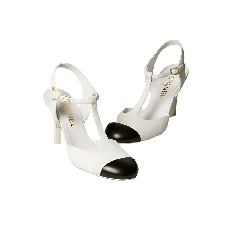 CHANEL Cone Heel High Heels Women's White-3