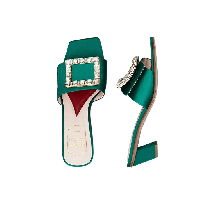 Roger Vivier Biki Love Block Heel Slide Slippers 4.5cm Women's Green-3