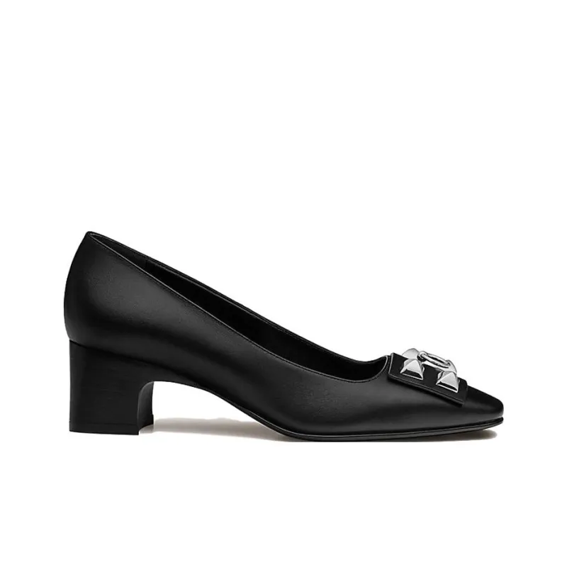 HERMES Delicate Chunky Heel High Heels 5cm Women's Black-1
