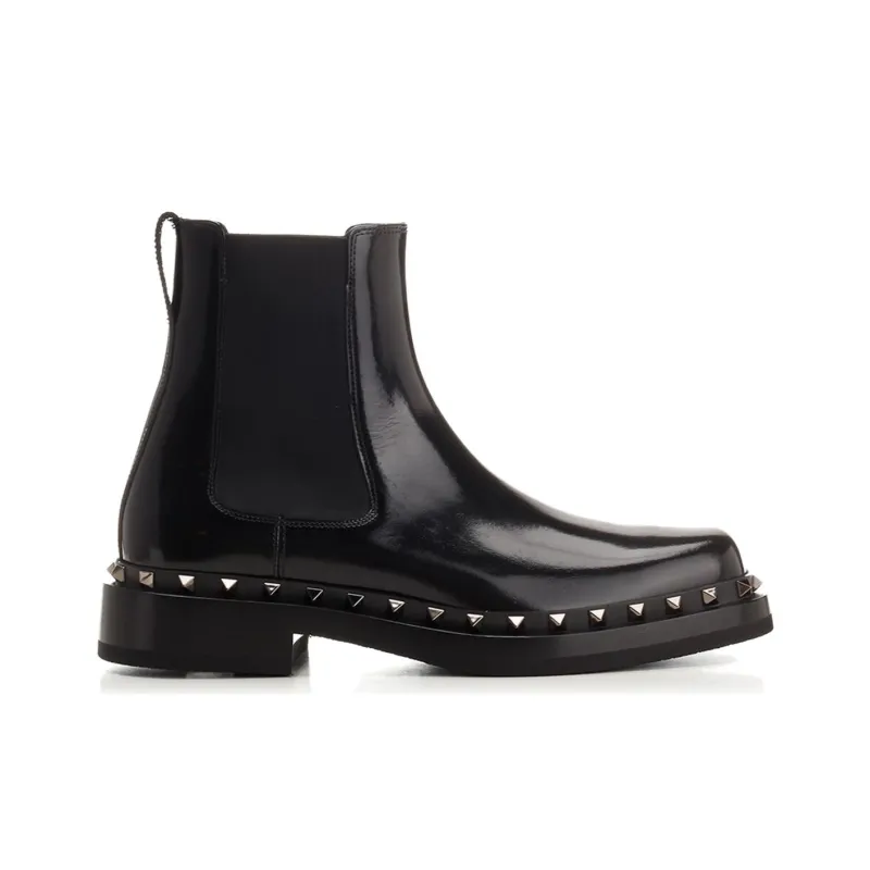 Valentino ROCKSTUD Short Chelsea Boots Women's Black-1