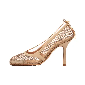 Bottega Veneta Stretch Slim Heel High Heels 9cm Women's Beige Yellow