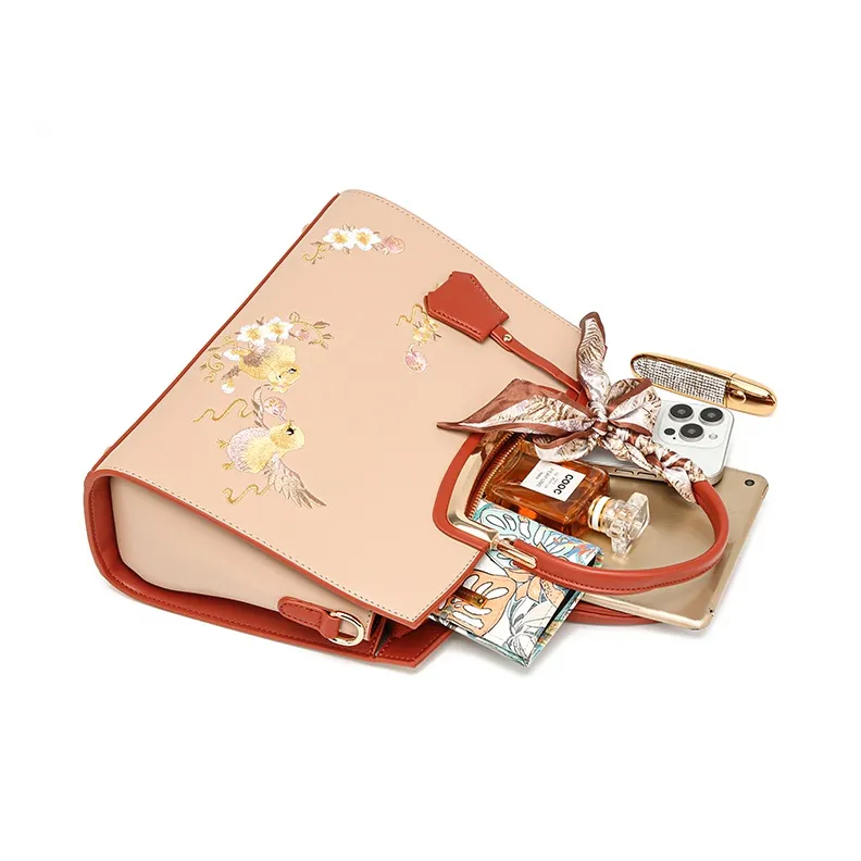 PAYOT Synthetic Leather Shoulder Bag Crossbody Bag Handbag Regular Women's Apricot Mismatched Birds-2