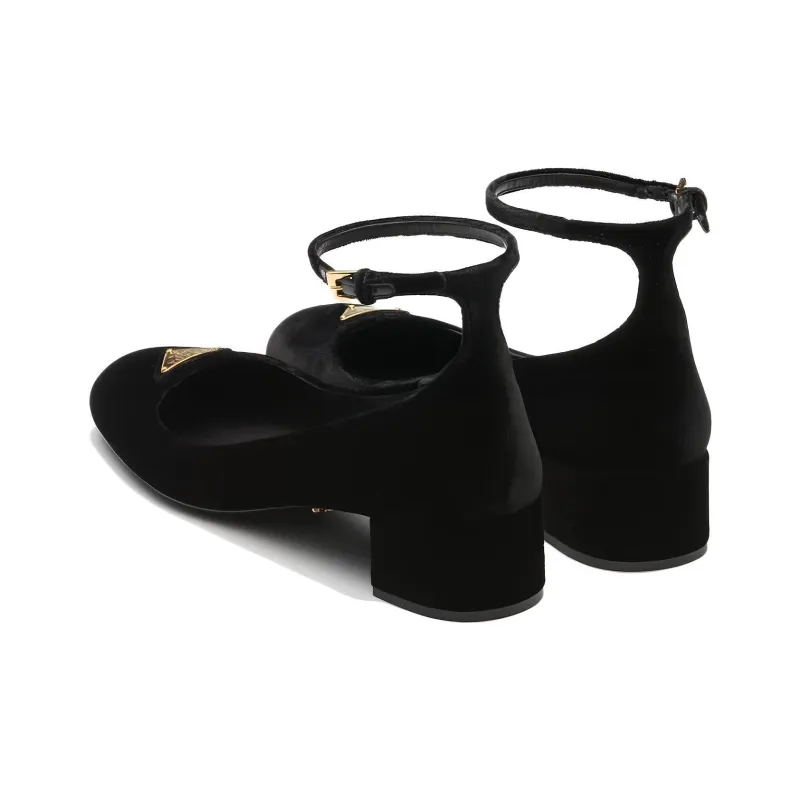 PRADA 35mm Triangle-logo Velvet Pumps-3