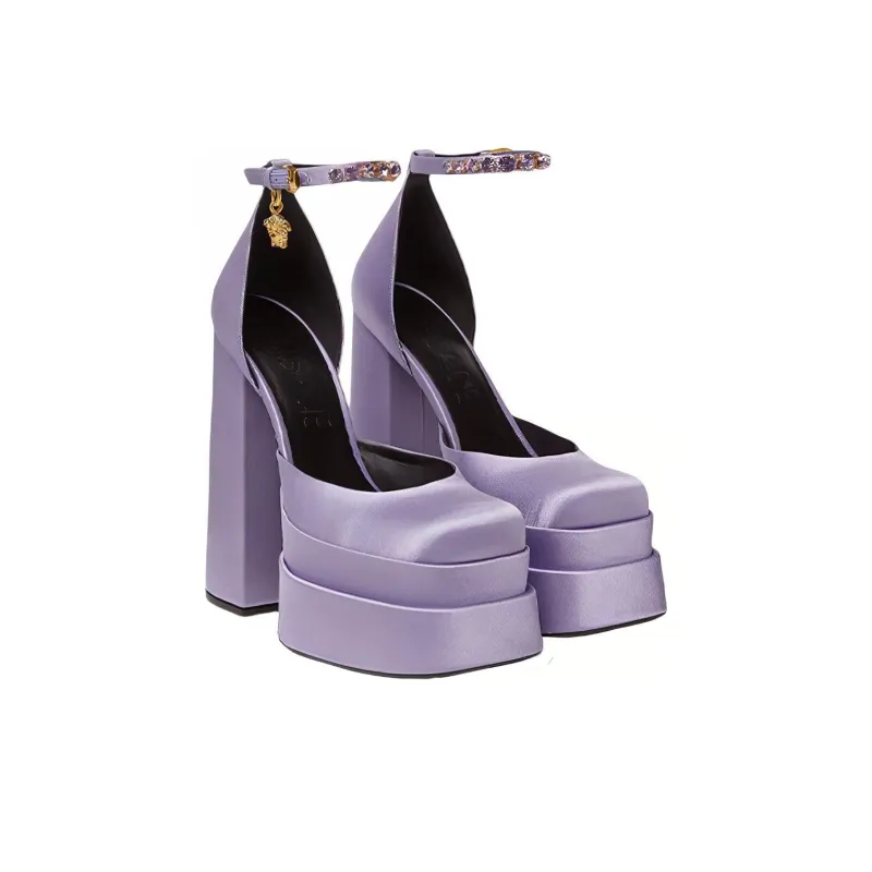 VERSACE Medusa Aevitas 155mm Platform Pumps Lilac Satin-2