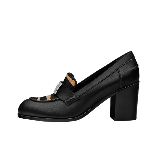 HERMES Dauphine 70 Chunky Heel High Heels 7cm Women's Black Brown