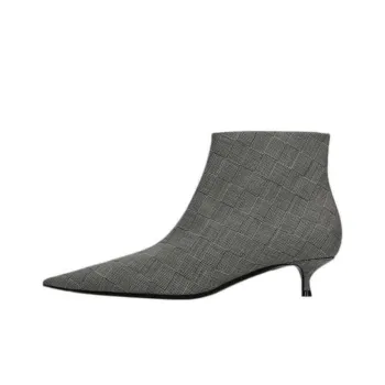 Balenciaga Wool Checked Knife Pointy Toe Boots 'Grey' Women's