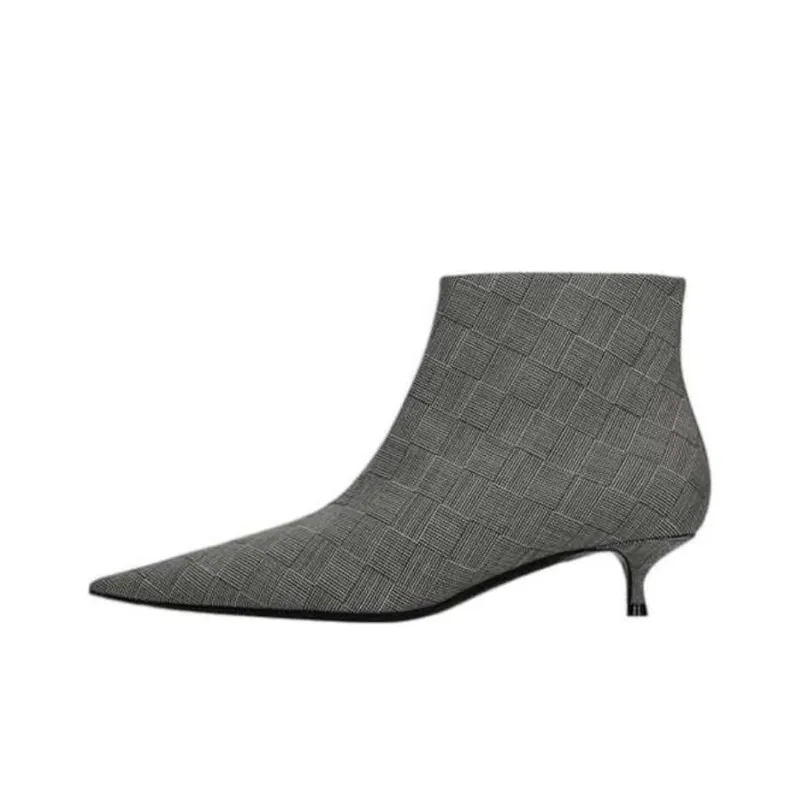 Balenciaga Wool Checked Knife Pointy Toe Boots 'Grey' Women's-0