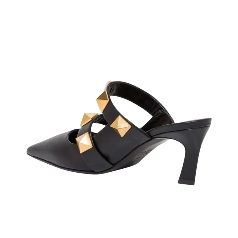 Valentino Roman Stud Slim Heel High Heels 6.5cm Women's Black-2