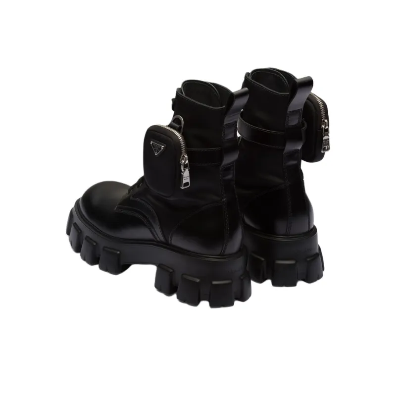 PRADA Monolith 55mm Pouch Ankle Boots Black Leather-3
