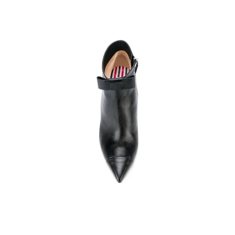 THOM BROWNE Bowed Curved Heel Bootie In Pebble Grain Leather-4