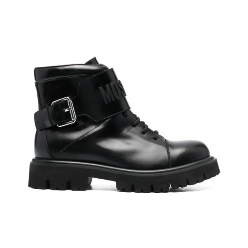 MOSCHINO Logo Embossed Buckled Boots-1
