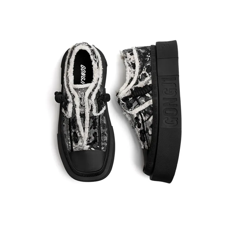 GONGJI Anti-Slip Wear-Resistant Mid-Top Skateboard Shoes Women's Black-3