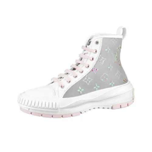 LOUIS VUITTON Squad Stylish Skateboarding Shoes Women's White Gray Pink
