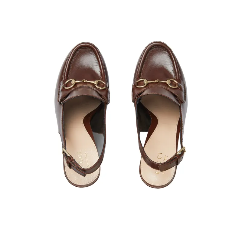GUCCI Horsebit Chunky Heel High Heels 14.5cm Women's Brown-3