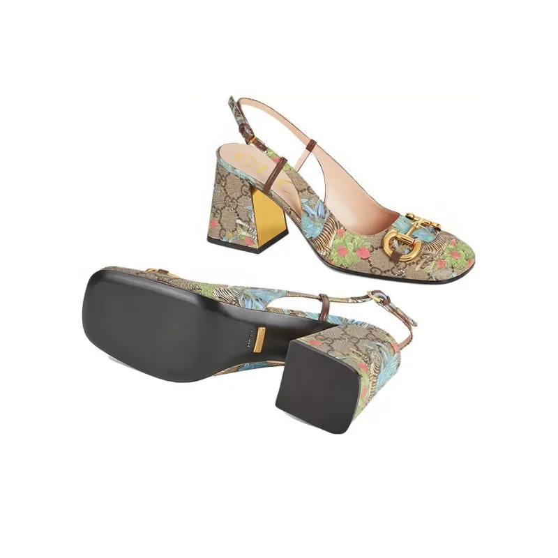 GUCCI Tiger Year Collection Chunky Heel High Heels Women's Ebony-4