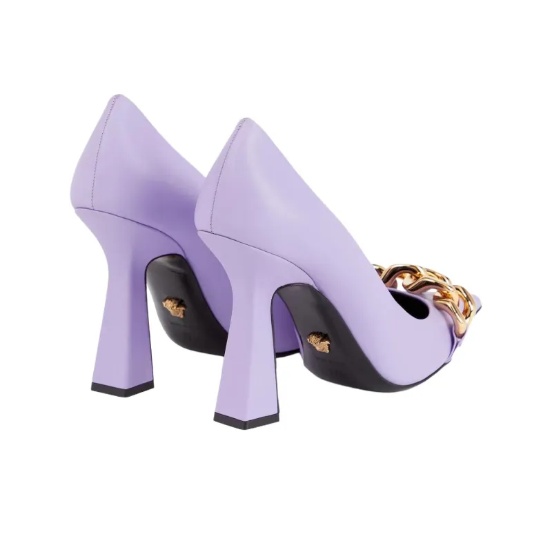VERSACE Irregular Heel High Heels 11cm Women's Purple-4
