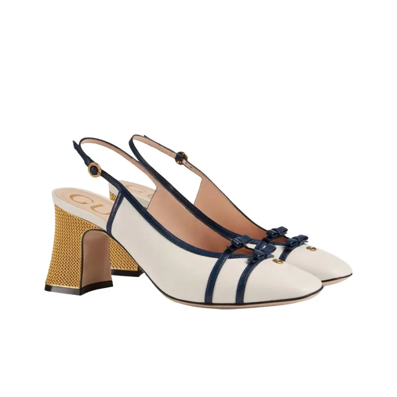 GUCCI Block Heel High Heels 6.5cm Women's White-1