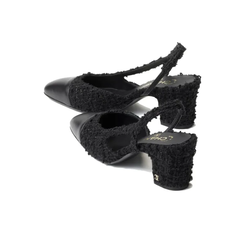 CHANEL Chunky Heel High Heels 6.5cm Women's Black-4