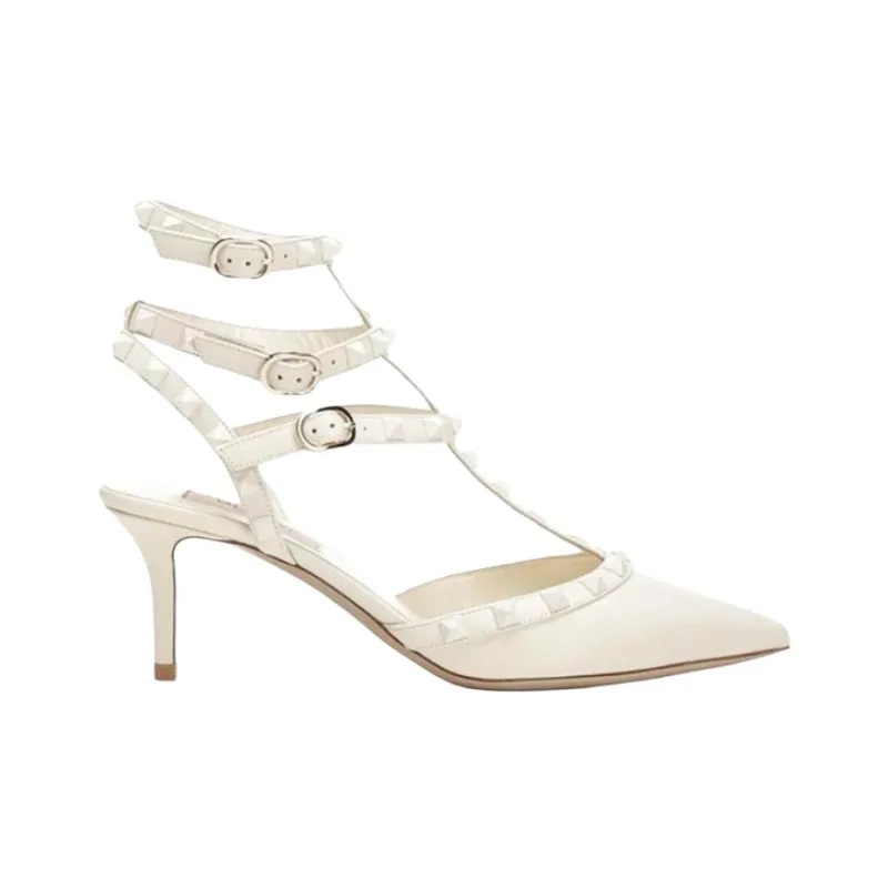 Valentino Rockstud Slim Heel High Heels Women's White-1