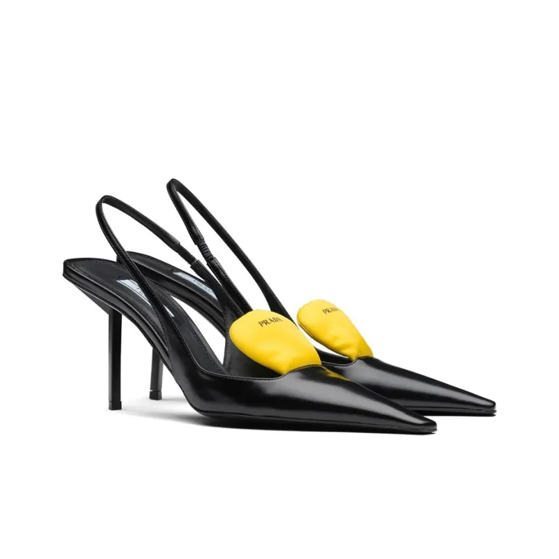 PRADA Slim Heel High Heels Women's Black Yellow-2