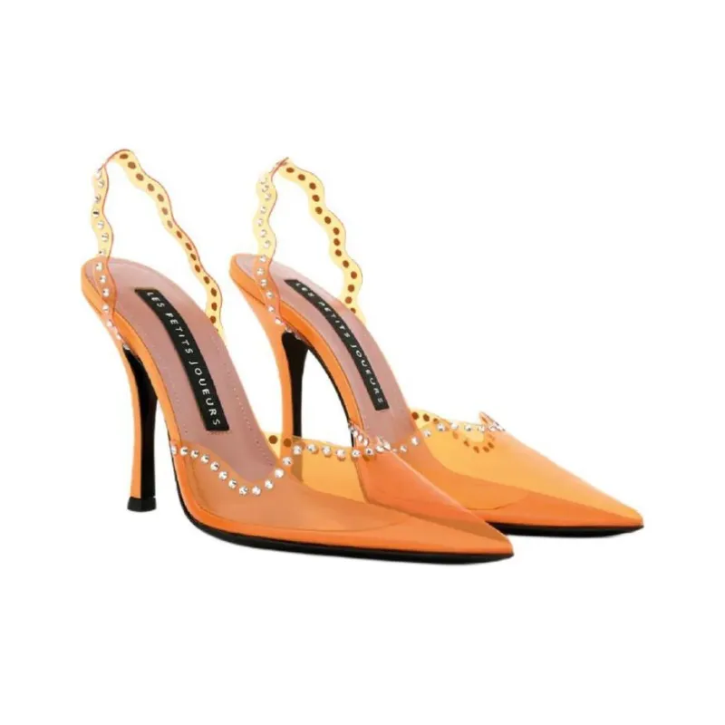 Les Petits Joueurs Jerry Waves Slim Heel High Heels 11cm Women's Orange-2