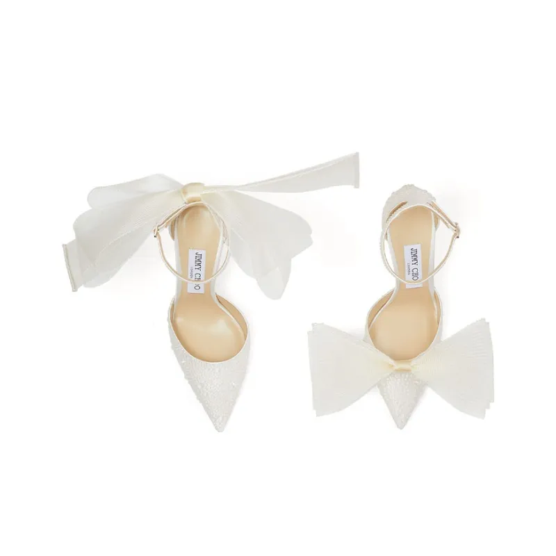 Jimmy Choo Averly Slim Heel High Heels 10cm Women's Ivory White-3