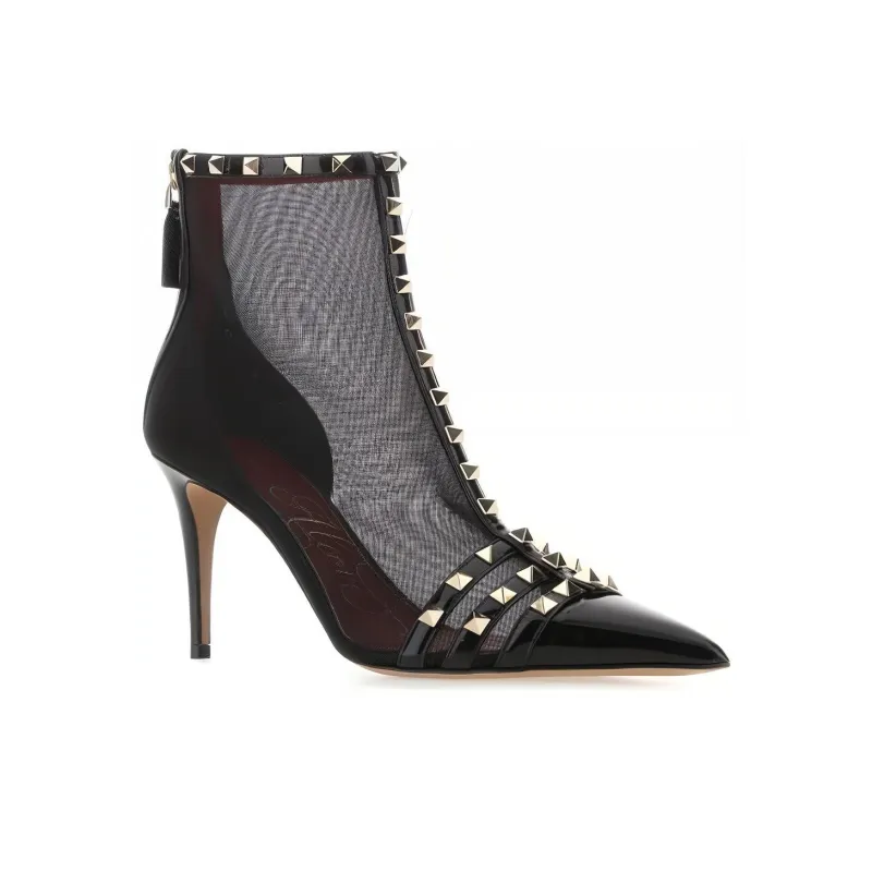 Valentino Rockstud Ankle Boots 10cm Women's Black-2