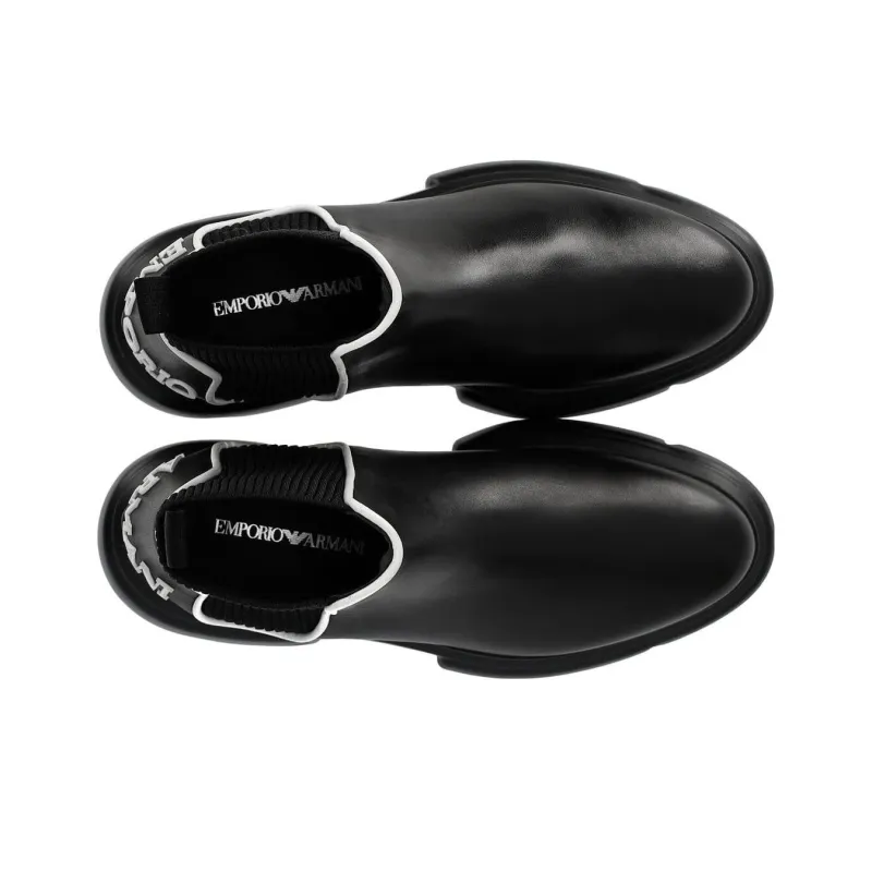 EMPORIO ARMANI Short Chelsea Boots Women's Black White-4