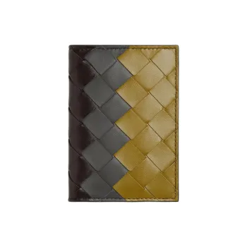 Bottega Veneta Intrecciato Calfskin Card Holder Men's Brown Iron Ore