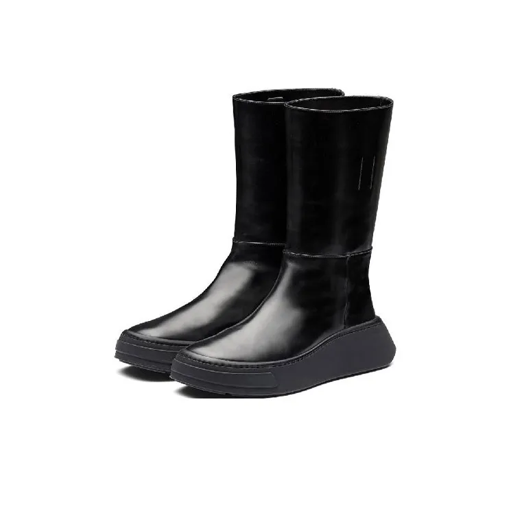 PRADA Brushed Leather Boots Knee high Boots Men's Black-2