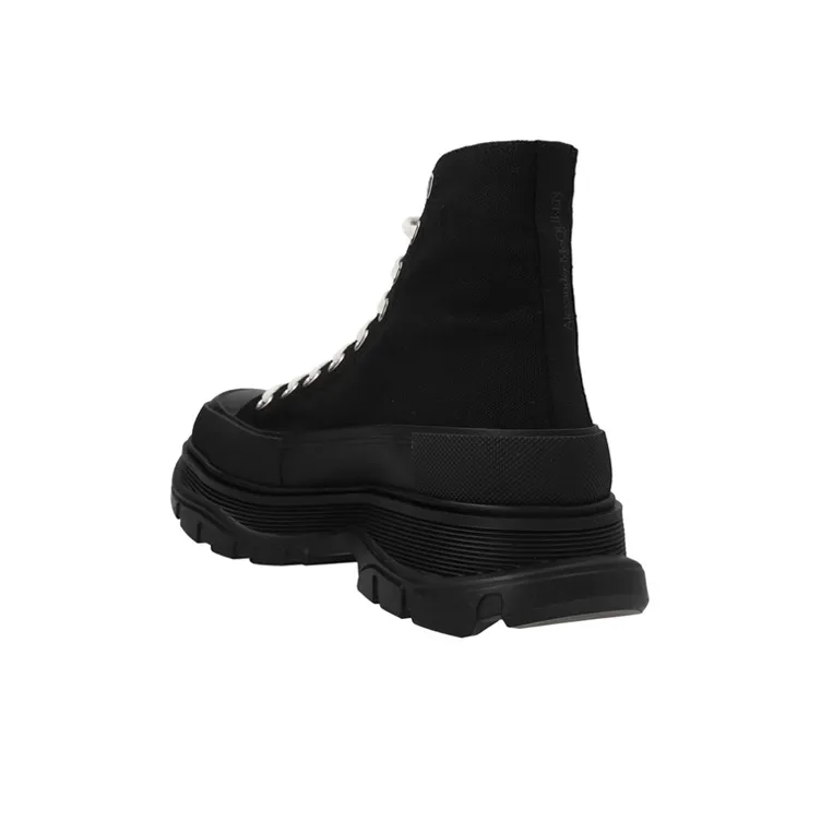 Alexander McQueen Tread Slick Canvas High Top Sneakers 'Black White'-2