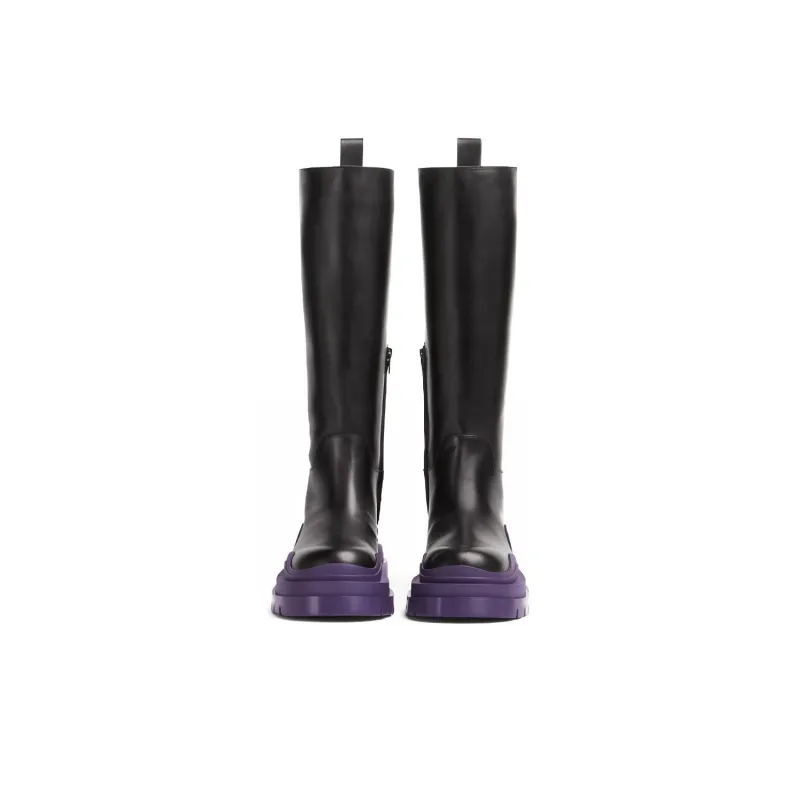 Bottega Veneta Tire Knee high Boots Women's Black Purple-3