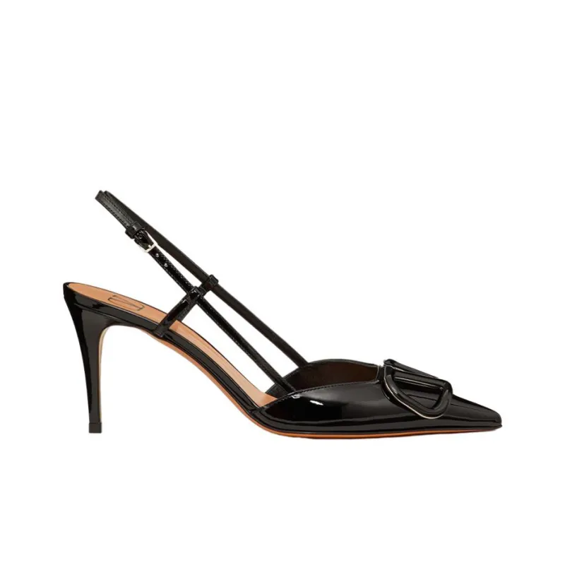 Valentino Vlogo Slim Heel High Heels Women's Black 8cm-1