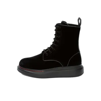 Alexander McQueen Hybrid Lace Up Boot Velvet Black Women's