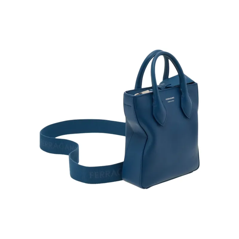 FERRAGAMO Calfskin One Shoulder Handbag Trumpets Men's Teal-1