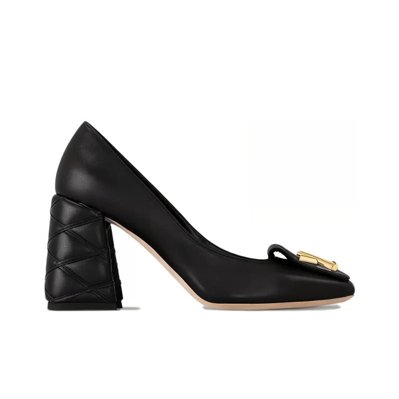 LOUIS VUITTON Shake Chunky Heel High Heels 8.5cm Women's Black-1