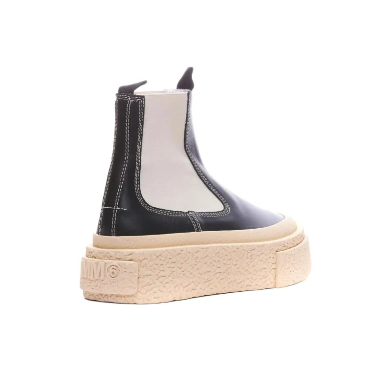 MM6 Maison Margiela Round-toe Leather Ankle Boots-3
