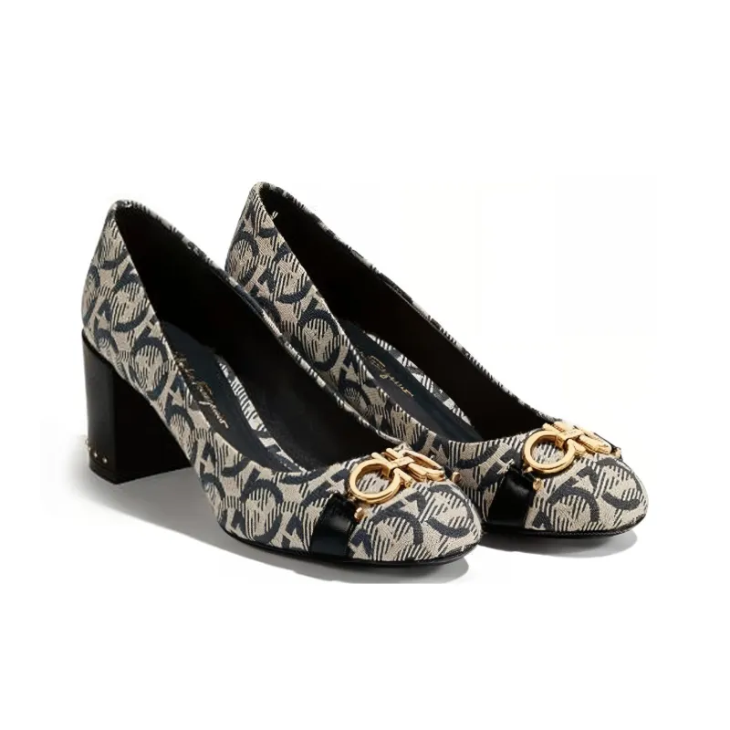 FERRAGAMO GANCINI Chunky Heel High Heels Women's Multicolor-3