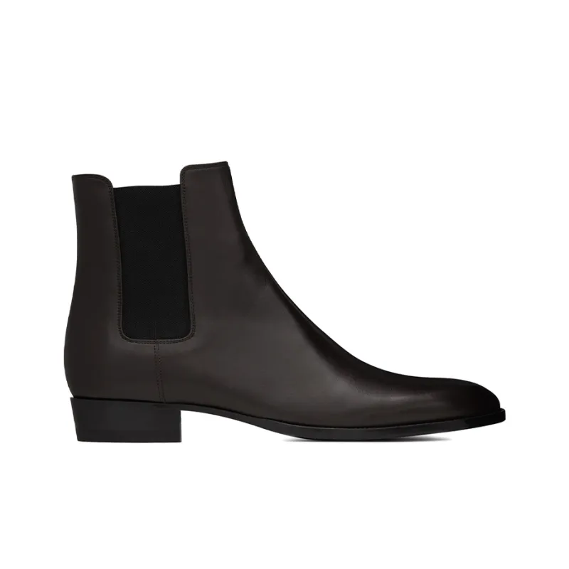 SAINT LAURENT Wyatt Ankle Length Chelsea Boots Women's Brown-1