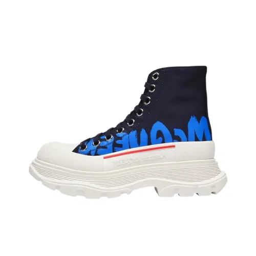Alexander McQueen Tread Slick Boots Graffiti Logo Blue Women's