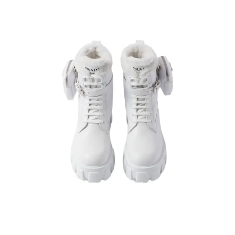 PRADA Monolith Ankle Boots Women's White-3