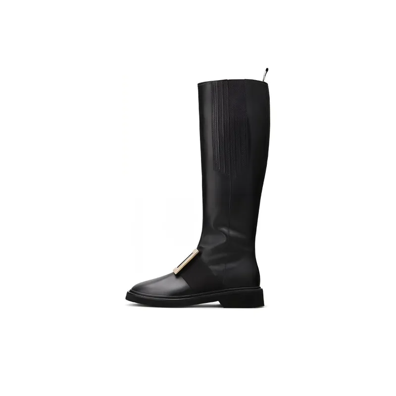Roger Vivier Viv' Rangers Knee high Boots Artistic Style Thermal Platform Metal Buckle Women's Black-0