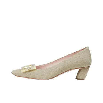 Roger Vivier Belle Vivier Motherpearl Buckle Chunky Heel High Heels 4.5cm Women's Beige