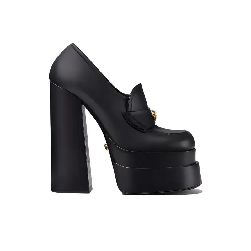 VERSACE Aevitas 155mm Platform Loafers Black Leather Women's-1