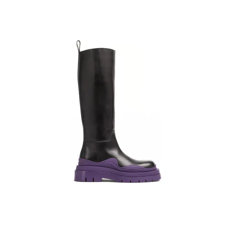 Bottega Veneta Tire Knee high Boots Women's Black Purple-1